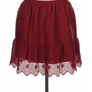 Madewell Burgundy Mini Skirt with Embroidered Hem